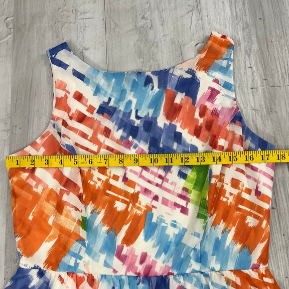 RN Studio Sleeveless Colorful A Line Shift Flowy Bright Lined Summer Sun Dress - Picture 10 of 11
